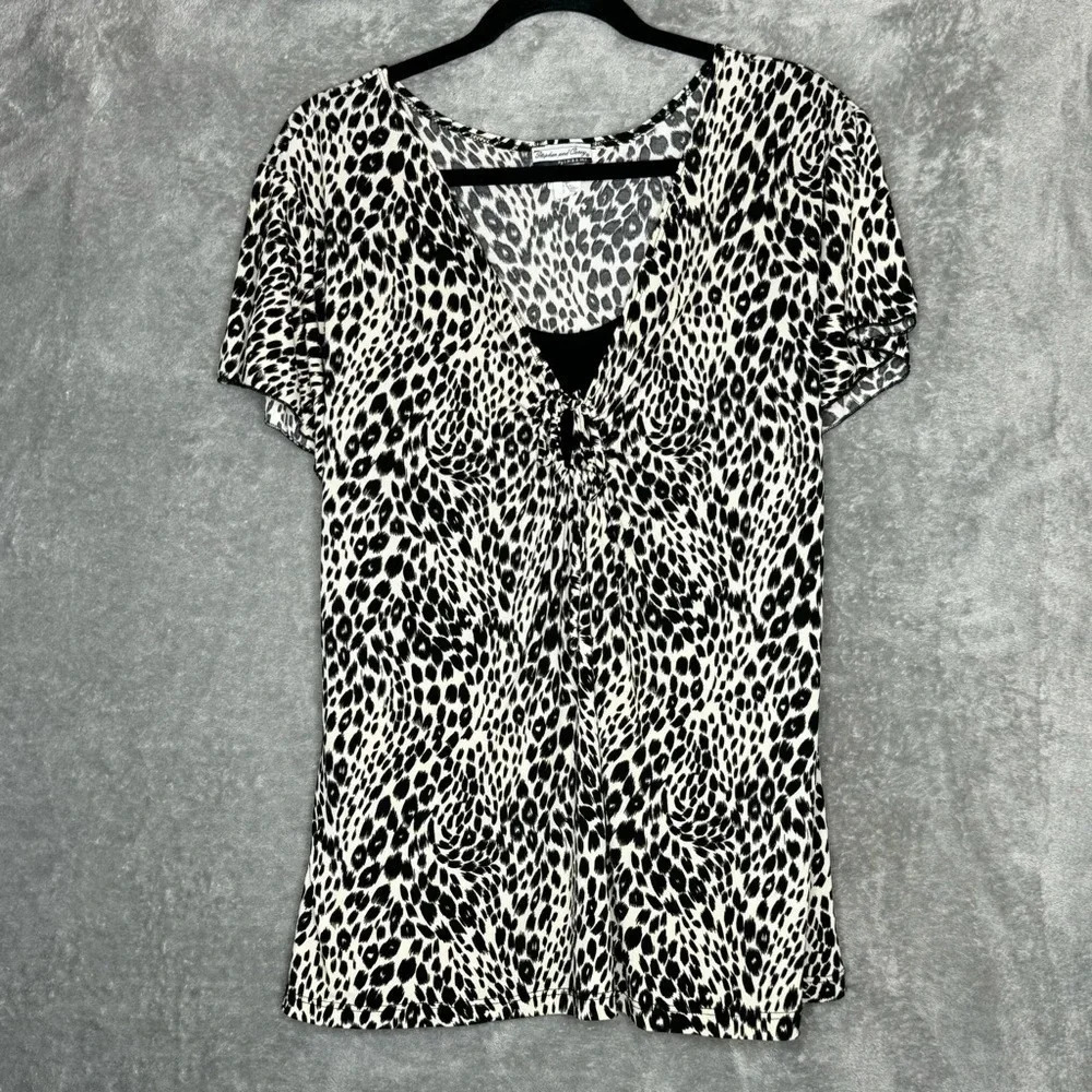Stephen and Curry 2X Shirt Top Brown Animal Print Short Sleeve Scoop Neck Womens